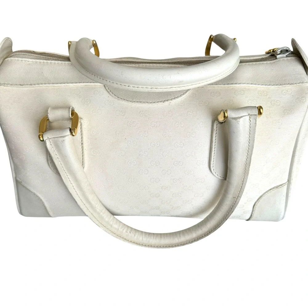 GUCCI GG Supreme Boston Bag White Shoulder Bag Vintage